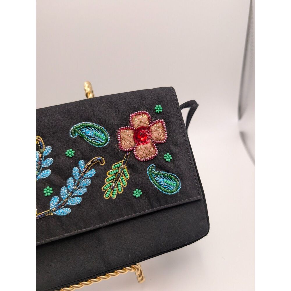 Giuseppe Zanotti Vintage Y2K Designer Evening Bag Black Beaded Satin Handbag - Picture 4 of 13